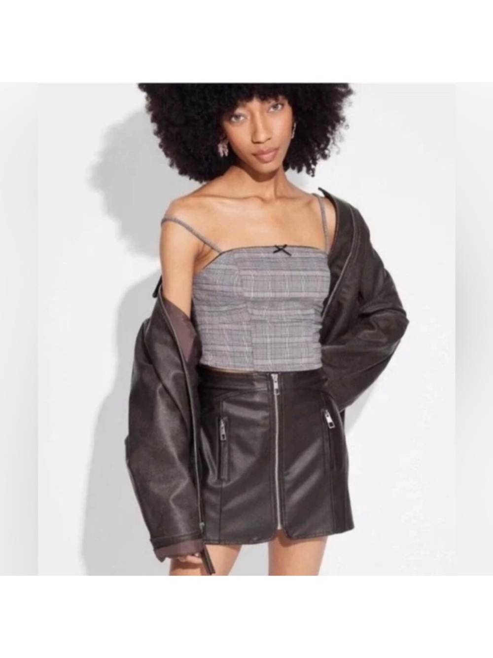 wild fable Brown Faux Leather Zip-Front Mini Skirt